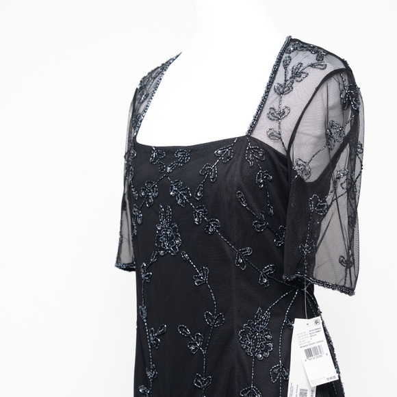 Adrianna Papell - Mesh-Sleeve Beaded Dress - Picture 10 of 13